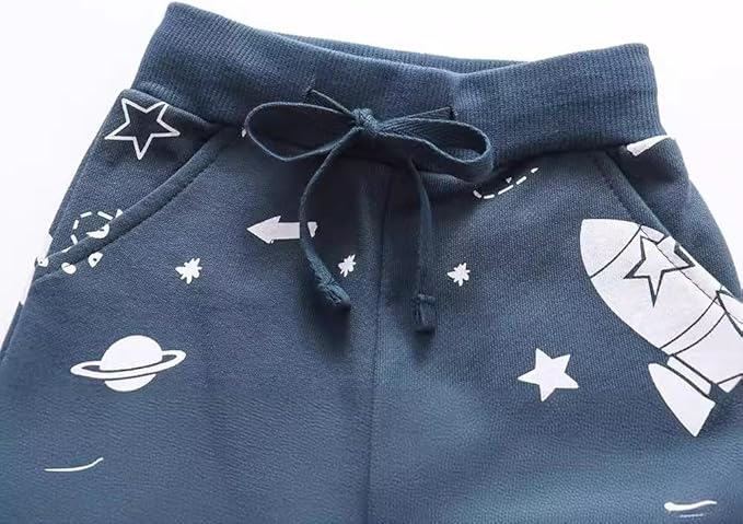 Boys Pants, Toddler 3 Pack Drawstring Elastic Sweatpants Cartoon Active Joggers