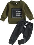 Toddler Baby Boy Clothes Solid Color Long Sleeve Crewneck Sweatshirt Top Casual Pants Set 2Pcs Fall Winter Outfits