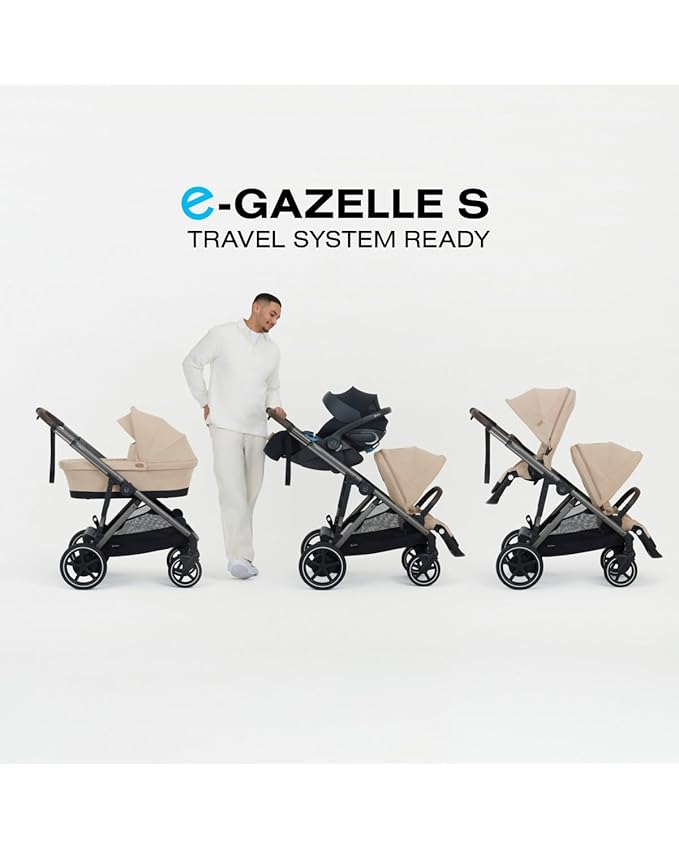 Cybex e-Gazelle S Electronic Assist Stroller – Gazelle S Single-to-Double Electric Stroller, Smart Assist, Rocking Mode, 20+ Configurations & Compact Fold, Moon Black with Black Frame