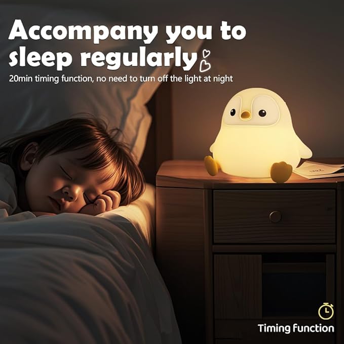 S NMT Novelty Cartoon Penguin Silicone Night Light Rechargeable Timing Dimming Nursery Sleep Night Lamp for Baby Room Decor