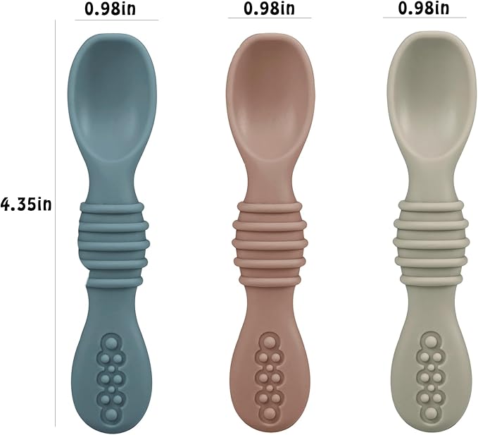 PandaEar Baby Feeding Set, 3 Pack Toddler Plates with 3 Spoons, 100% Silicone Divided Suction Plate for Babies, BPA-Free, Dishwasher and Microwave Safe -Blue/Red/Brown