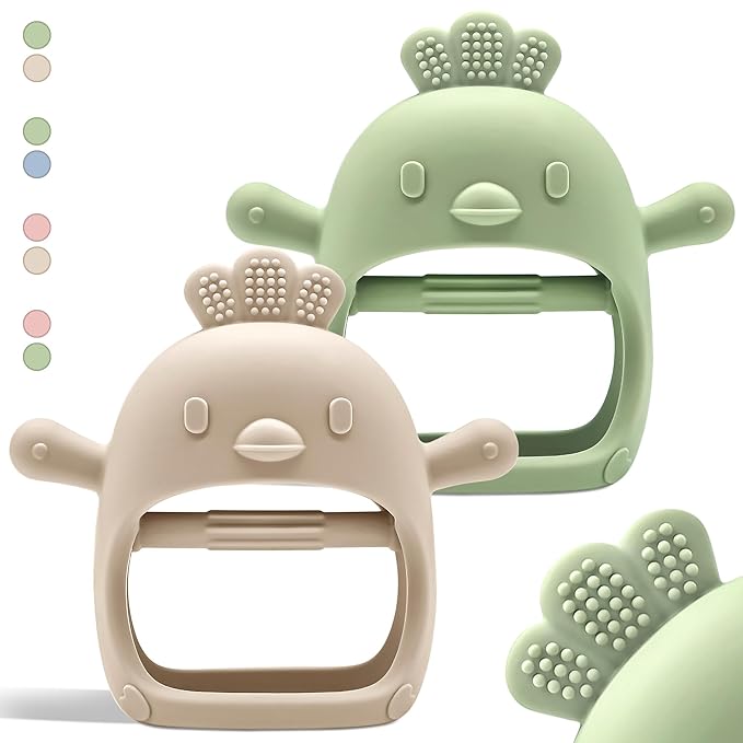2 Pack Baby Teething Toys for 0-6 & 6-12 Months, Food Grade Silicone Teething Mitten Anti-Drop Wrist Hand Teether, BPA Free, One-Piece, CPC Certified Baby Chew Toys for Sucking Needs