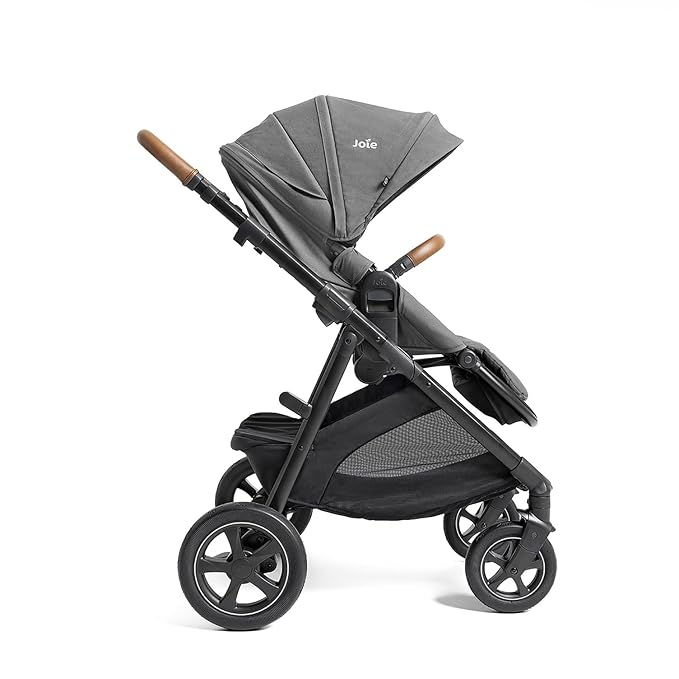 Joie Hazel Height Adjustable Stroller – Travel-Friendly Stroller with Height Adjustable Seat, Multi-Position Recline + Joie Mint Latch Base-Free Infant Car Seat – Travel System (Thunder)