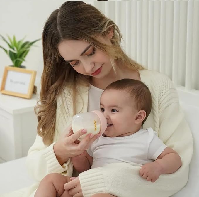 Baby Bottles with Slow Off-Centered Nipple for 0+ Months, Anti Colic Newborn Milk Feeding Bottle, 150ml/5oz/Blue/2Pack