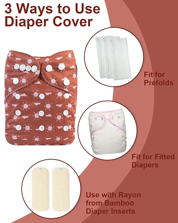 babygoal Cloth Diaper Covers 6 Pack with Wet Bag for Fitted Diapers and Prefolds with Double Gussets, Adjustable and Reusable for Baby Boys and Girls 6DCF12-B