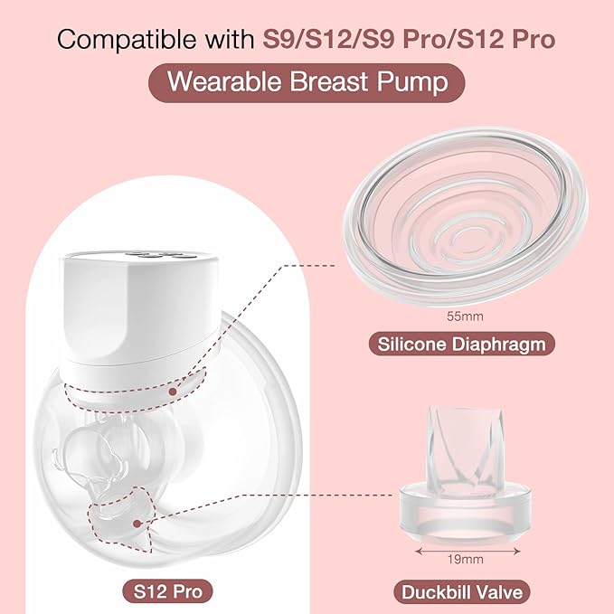 6 Pack Silicone Duckbill Valve & 4 Pack Silicone Diaphragm Compatible with Momcozy S12Pro/S9Pro/S12/S9 Wearable Breastpump, momcozy Breast Pump Replacement Parts Breastfeeding Essential Accessories