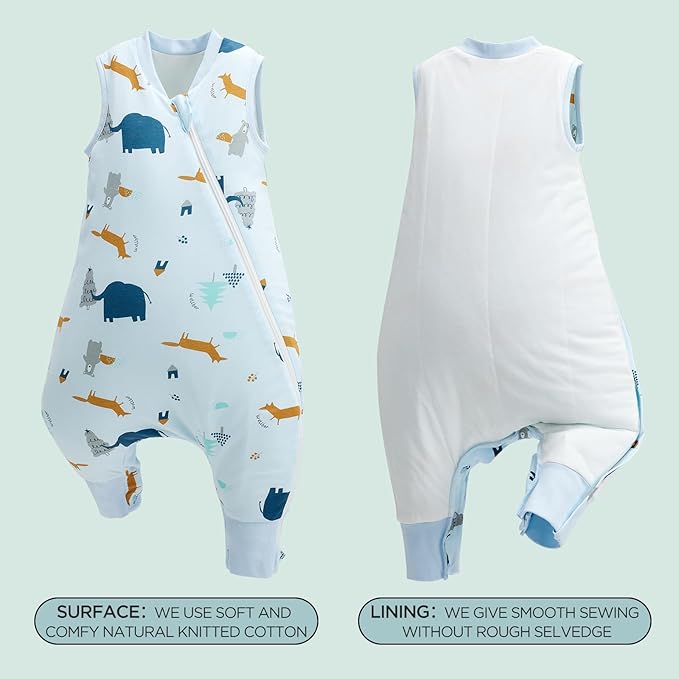 Duomiaomiao 1.5 TOG Toddler Sleep Sack 12-24 Months 100% Cotton Four Season Side Open Zipper Baby Sleep Sack with Feet, Breathable Toddler Wearable Blanket