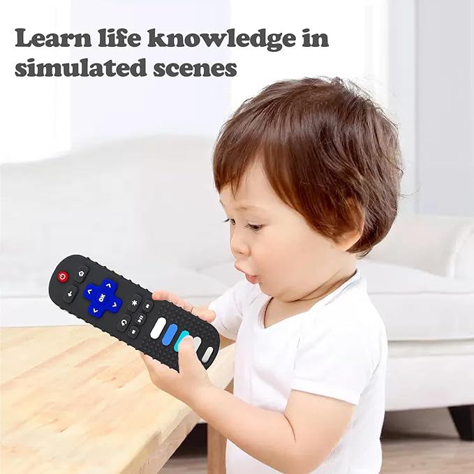 Silicone Baby Teething Toys for Babies 3 6 18 24 Months,Baby Silicone Chew Toys,Remote Control Shape Teething Toys,BPA Free (L-BlackBlue)