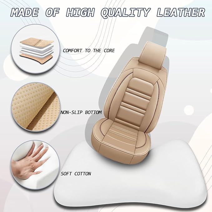 Seat Covers for Infiniti qx56 2004-2013 | 5-Seats Leather Seat Covers, Easy to Install Automotive Seat Covers Full Set (Full Set, Beige)