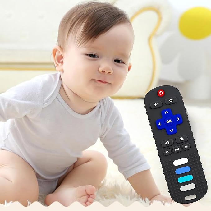 2-Pack Baby Teething Toys-TV Remote Control Shape Silicone Infants Teething Toys for Babies 0-18 Months,BPA-Free (Black+Pink)