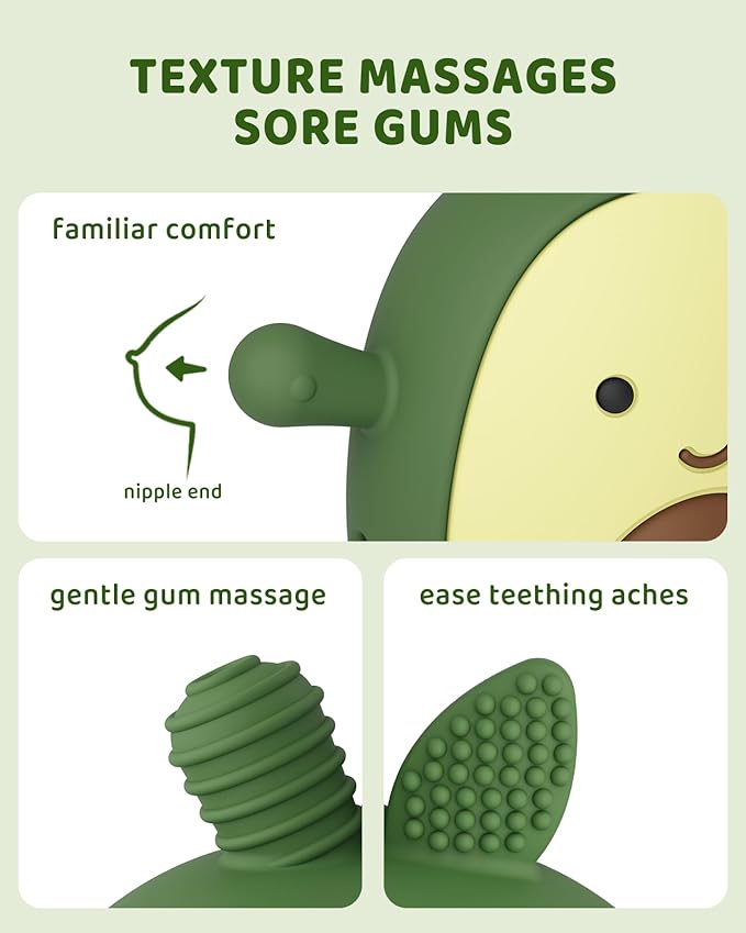 Baby Teething Toy Silicone Avocado Teething Mitten for Babies Over 3 Months Anti Dropping Wrist Hand Teethers Baby Chew Toys for Sucking Needs, BPA Free
