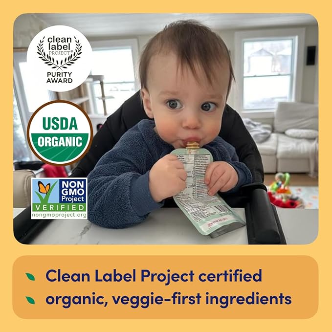 Cerebelly Organic Baby Food Pouches, Carrot Pumpkin Purees, 16 Nutrients, No Added Sugar, Fiber & Non-GMO, 4oz, 6 Pack