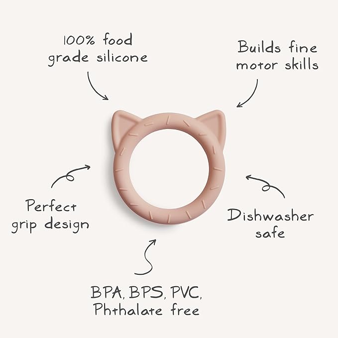 mushie Silicone Baby Teether Toy | Cat (Stone)