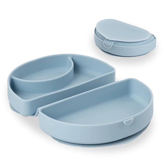 Miniware Baby Travel Plate with Suction - Foldable Silicone Baby Travel Essential to Promote Self-Feeding - Dishwasher Safe, BPA Free, Food Grade Silicone Baby Plate for On The Go - Chickory Silifold