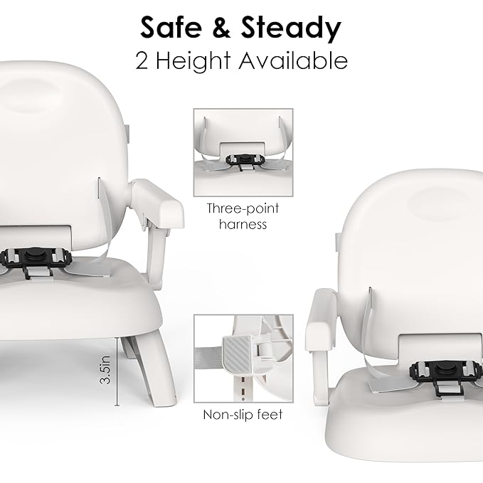 Premium Bella’s Friends 3-in-1 Toddler Booster Seat for Dining Table and Kitchen Chair with Adjustable Tray and Safety Straps, Foldable&Portable Baby Seat for Travel, Feeding, and Floor Use, Gray