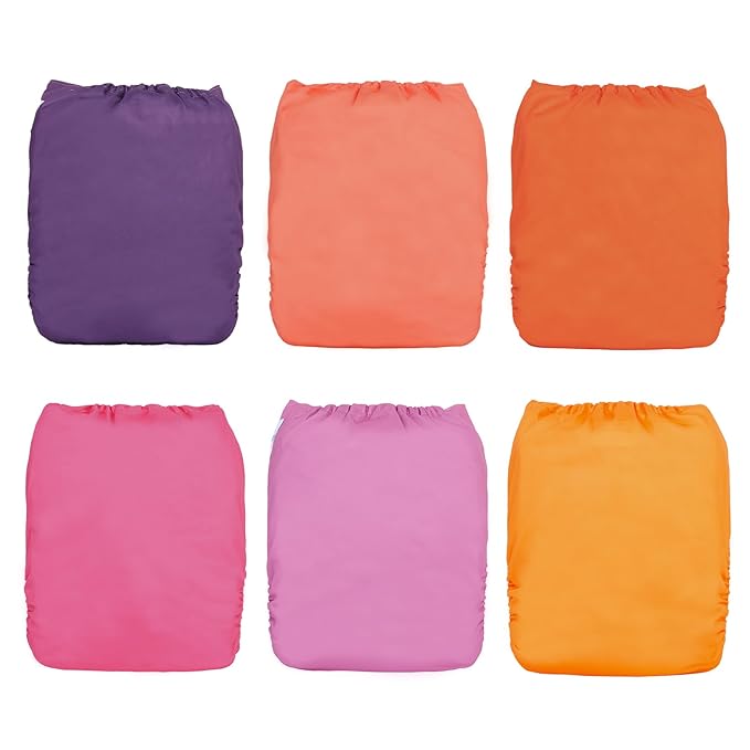 babygoal Baby Girl Cloth Diapers 6 Pack with 6pcs Inserts and Wet Bag, Reusable Waterproof Diaper Covers for Toddlers with Snap Closure