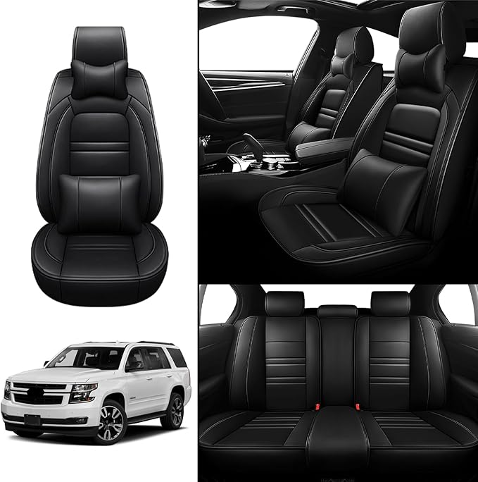 Car Seat Covers for Chevy Tahoe 1995-2025 | 5-Seats Seat Covers, Waterproof Seat Protectors, Automotive Seat Covers (Full Set with Pillow,Black)