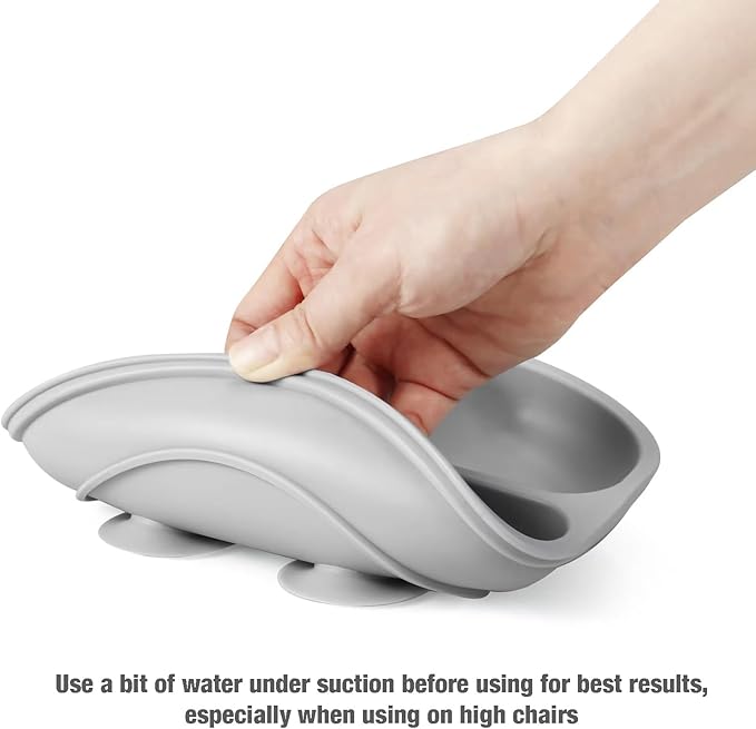 PandaEar Silicone Baby Feeding Set| 2 Divided Suction Plate + 2 Suction Bowl + 2 Tiny Cup with 2 Spoons| Baby Led Weaning Supplies Self Feeding Utensils (Pink Gray)