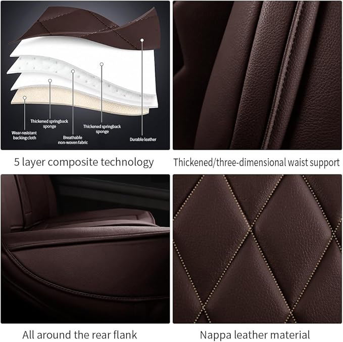 Leather Car Seat Covers for Volkswagen Atlas 2019-2023 Waterproof,Breathable and Non-Slip Napa Leather Car Interior Seat Covers,Comfortable and Durable,Easy to Install(5PCS,Luxury,Coffee)