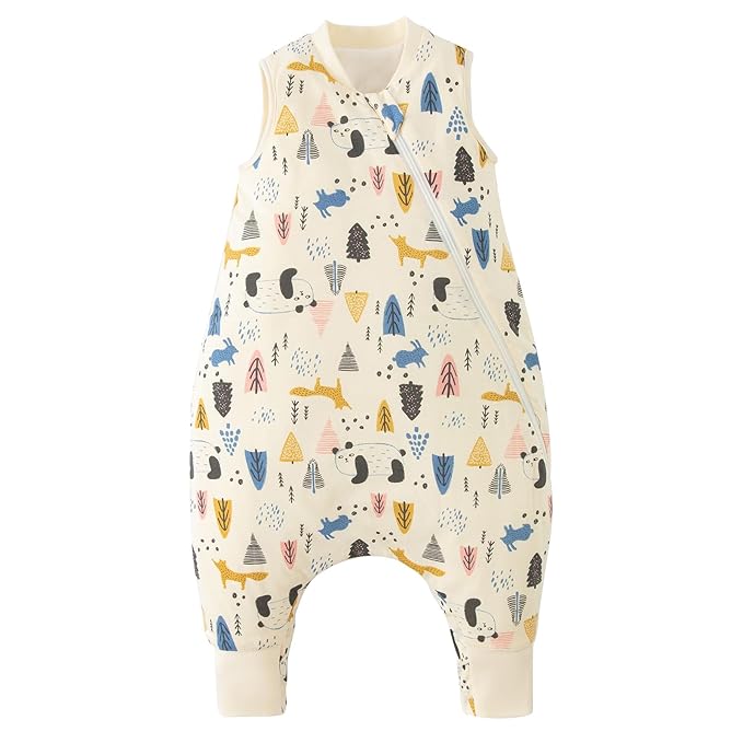 Duomiaomiao 1.5 TOG Toddler Sleep Sack 36-48 Months 100% Cotton Four Season Side Open Zipper Baby Sleep Sack with Feet, Breathable Toddler Wearable Blanket