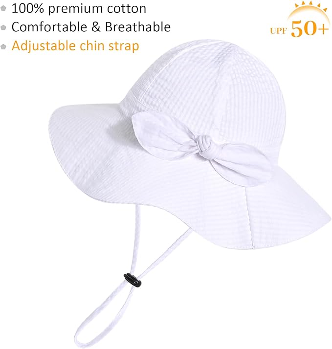 Baby Girl Sun Hat with UPF 50+ Outdoor Adjustable Beach Hat with Wide Brim Bucket Hats
