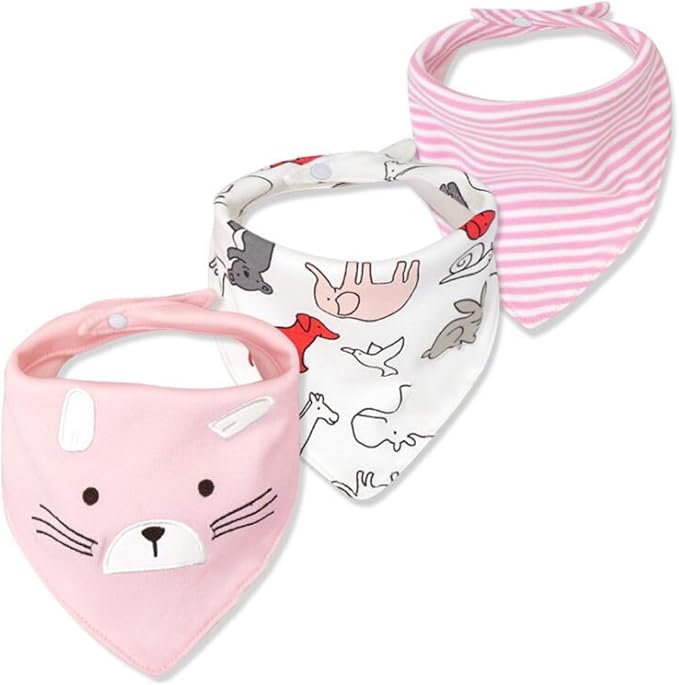 Baby Dribble Bib, Toddler Bandana Bib 3 Packs Super Absorbent Cotton Feeding Bibs