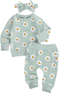 3Pcs Baby Girl Outfits Daisy Sweatshirt + Pants + Headband Infant Fall Winter Clothes
