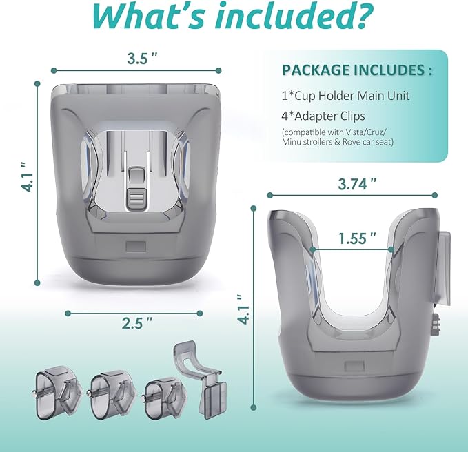 Stroller Cup Holder Fits for UPPAbaby Vista/Vista V2/Vista V3/Cruz/Cruz V2/Cruz V3/Minu/Minu V2/Minu V3/Minu Duo, Holds Different Drink Sizes, One-Hand Quick Install/Remove, Folds with Stroller