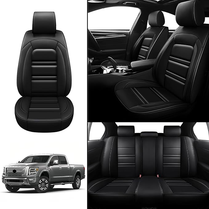 Seat Covers for Nissan Car Titan 2004-2024 | 5-Seats Leather Seat Covers, Easy to Install Automotive Seat Covers Full Set (Full Set, Black)