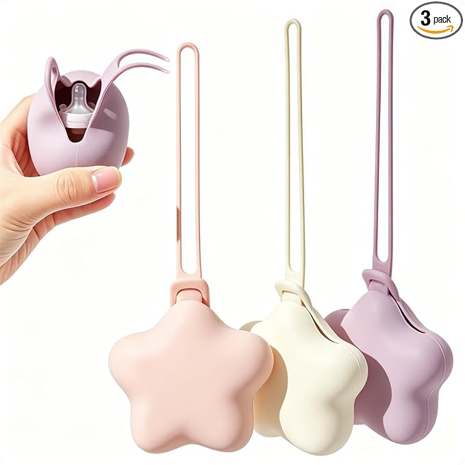 3 Pack Silicone Pacifier Holder Case, Safe and Soft Material, Pacifier Pouch Portable Pacifier Case with Stretchy Lanyard, Protective Pacifier Storage Case for Diaper Bag Stroller Travel