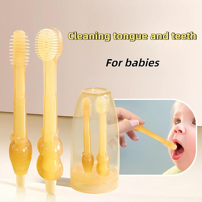 Baby Tooth Brush, Infant Toothbrush 6 to 12 Months, Silicone Toothbrush, Newborn Tongue Cleaner, Amber