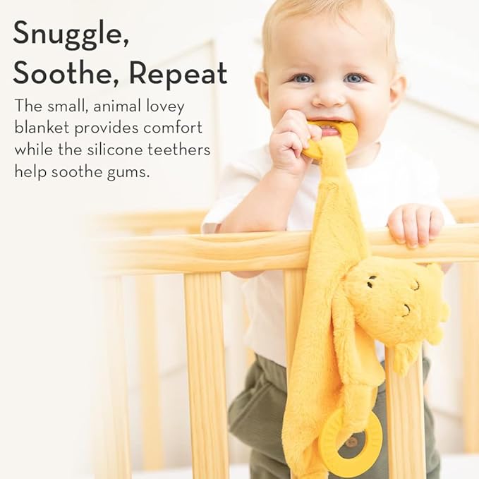 Baby Teether & Plush Lovey by Bella Tunno, Silicone Teether with Animal Snuggle Toy & Sensory Rattle, Teething Relief for Babies 0-6 Months, 6-12 Months, Hippo