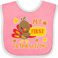 inktastic My First Thanksgiving with Turkey and Leaves Baby Bib