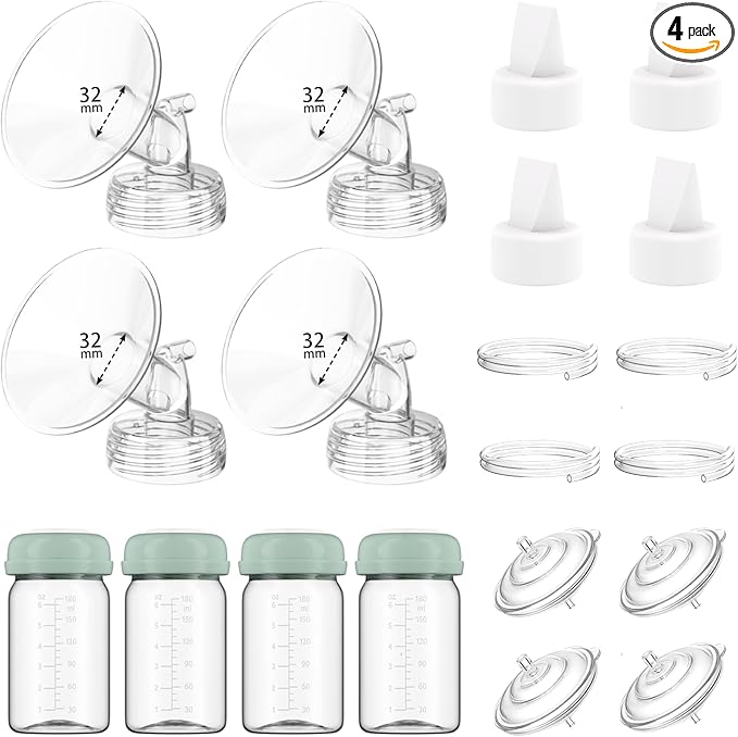 4 Full Pump Parts Kits for Spectra S1/S2/9 Plus/Synergy Gold, Replacement Kit for Spectra Pump Parts 4PC,Include 32mm Flange, Duckbill Valve, Tube, Bottle, Backflow Protector, Not Original Accessories