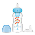 Dr. Brown's Anti-Colic Options+ Wide-Neck Sippy Bottle Starter Kit, 9oz/270mL, with Level 3 Medium-Fast Flow Nipple and Soft 100% Silicone Sippy Spout, Blue, BPA Free, 6m+