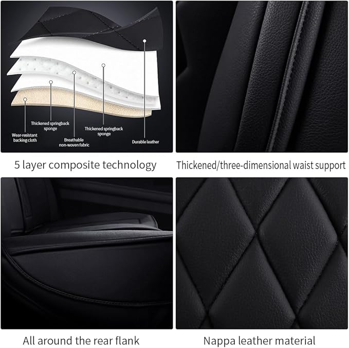 Leather Car Seat Covers for Volkswagen Atlas 2019-2023 Waterproof, Breathable, Non-Slip Napa Leather Car Seat Covers, Comfortable, Durable and Easy to Install（5PCS Luxury,Classic+Black）