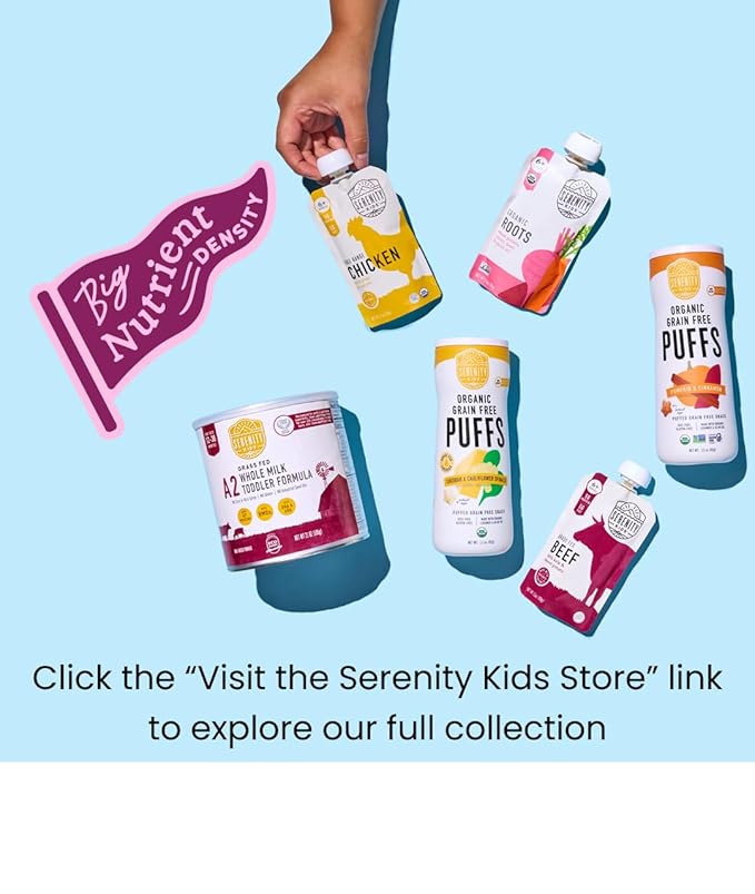 Serenity Kids 6+ Months Baby Food Pouches - Grass Fed Beef Puree with Organic Kale & Sweet Potato - BPA-Free Baby Snacks - 3.5 Oz, 6 Pack