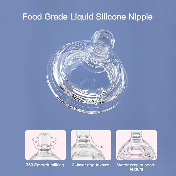 POTATO Glass Baby Bottles, Anti-Colic Breastfeeding Bottles with Fast Flow Nipple, Suitable for Babies 6-12 Months, 2 Replaceable Nipples, 8 oz, Blue