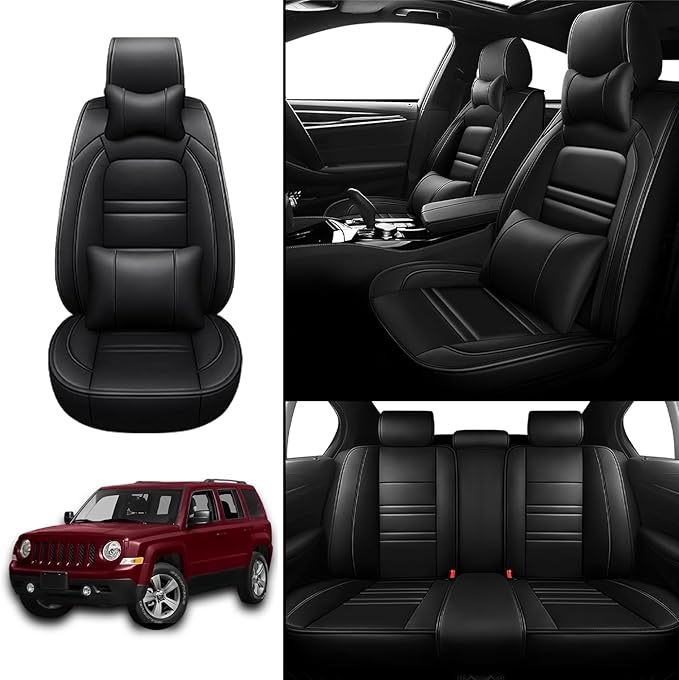 Car Seat Covers for JP Patriot 2009-2017 | 5-Seats Seat Covers, Waterproof Seat Protectors, Automotive Seat Covers (Full Set with Pillow,Black)