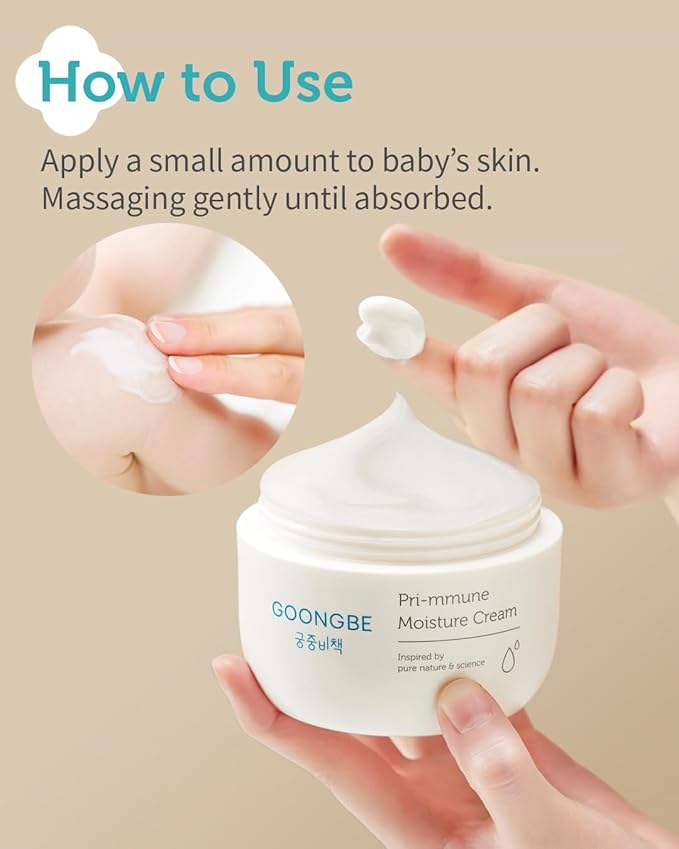 GOONGBE Pri-mmune Moisture Cream - Korean Baby Body Cream with Shea Butter - Hypoallergenic Gentle Daily Moisturizer for Dry Skin - Fast Absorbing, Naturally Derived Non-Sticky Cream, 6.1oz.