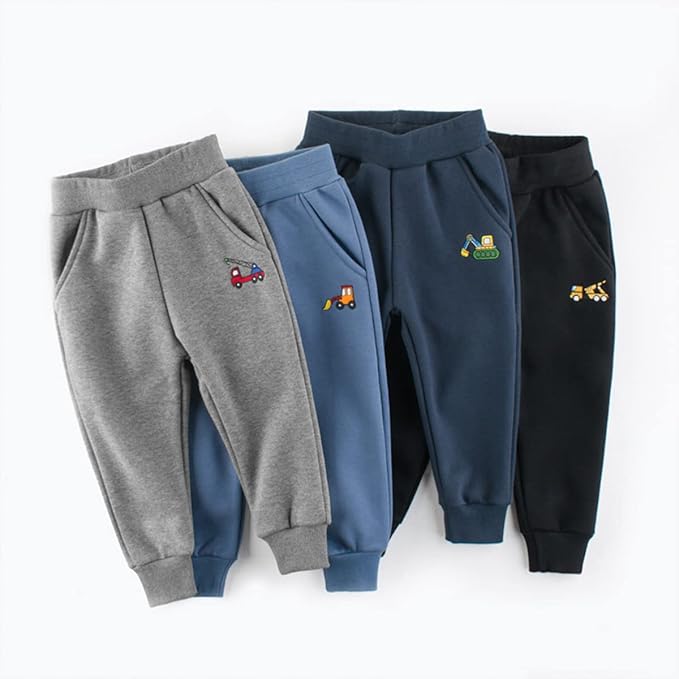 GFQLONG Toddler Boys 3 Pack Cotton Active Jogger Pants,Kids Cartoon Sweatpants Casual Lounging Bottoms