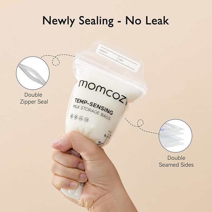 Momcozy Breastmilk Storing Bags, Temp-Sensing Discoloration Milk Storing Bags for Breastfeeding, Disposable Milk Storage Bag with 6 Ounce Self Standing, No-Leak Milk Freezer Storage Pouches, 200pcs