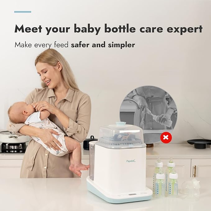Papablic Bottle Washer Pro, Bottle Washer & Sterilizer & Dryer, 4-in-1 Bottle Washer Sanitizer for Bottles, Pump Parts, C-Section& Baby Essentials - Quick & Clean with 60 Detergent Tablets