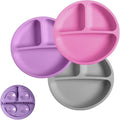 Silikong Suction Plate for Toddlers | BPA Free, 100% Food-Grade Silicone | Microwave, Dishwasher and Oven Safe | Stay Put Divided Baby Feeding Plates (3, Pink/Purple/Grey)