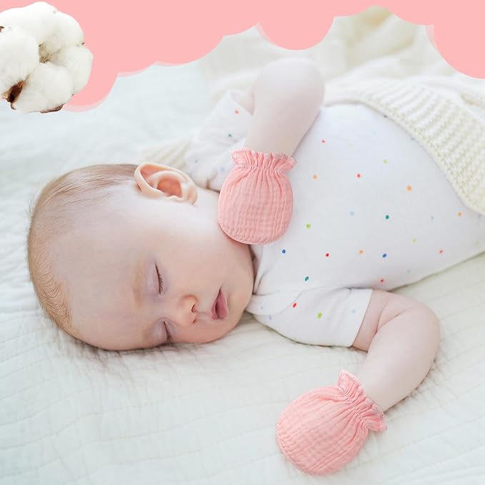 Newborn Baby Muslin Mittens 0-6 Months No Scratch Elastic Wrist Soft Breathable Gloves Bulk Cotton for Infant