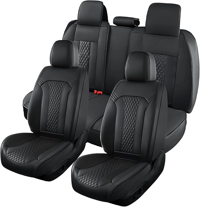 Doogo Seat Covers Full Set, Leather Car Seat Covers Luxury Waterproof Truck Seat Covers Driver Seat Cover Universal Fit Most Cars Trucks SUVs-Black