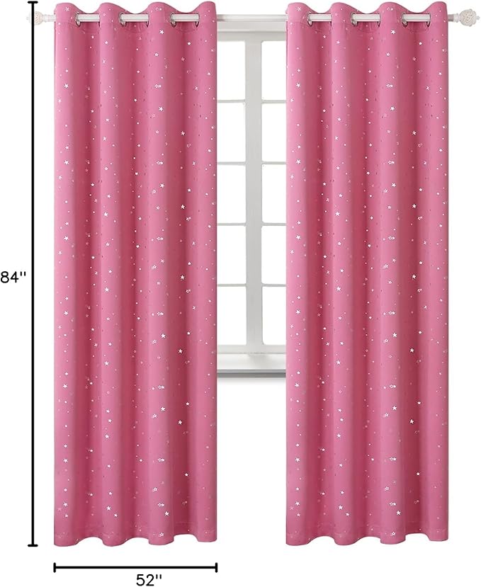 BGment Pink Star Blackout Curtains for Kid's Bedroom - Grommet Thermal Insulated Room Darkening Printed Curtains for Living Room, Set of 2 Panels, 52 x 84 Inch