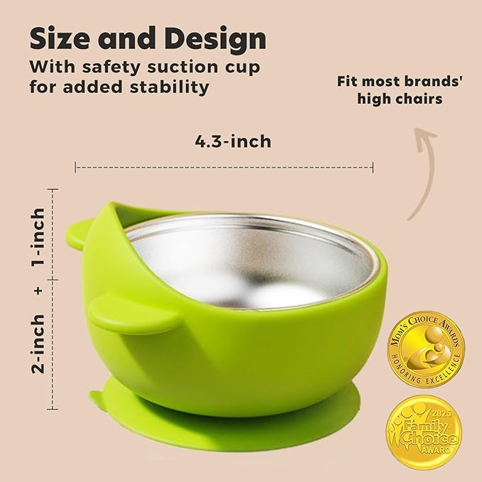 Stainless Steel Baby Bowls with Suction, 2-in-1 Toddler Feeding Set SUS304 Non-Toxic | Unbreakable & Anti-Scald | Super Strong Suction Base | Dishwasher Safe | Perfect Baby Gift - 2Pack 28.9