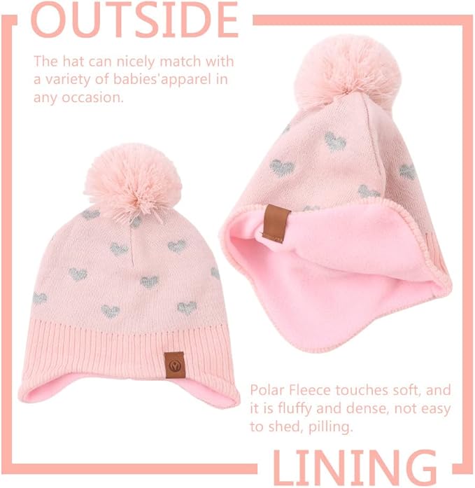 JANGANNSA Knitted Baby Hat Scarf Set Winter Warm Boys Girls Beanie Fleece Lining Toddler Kids Hats with Pompom
