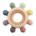 Baby Teething Toys, Silicone Chewable Teethers with Wooden Ring for Soothing Babies Gums, Rudder Chewers Shower Gift for lnfants & Toddlers, 3+ Months (8 Directions, Gray)